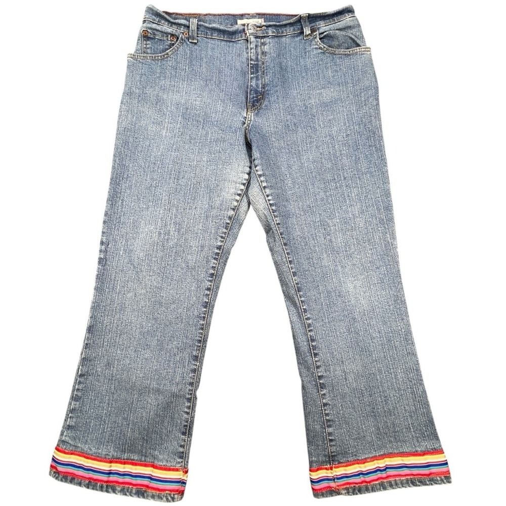 Levi's Blue Jeans 550 Relaxed Boot Cut Rainbow Trim Women Size 16 S